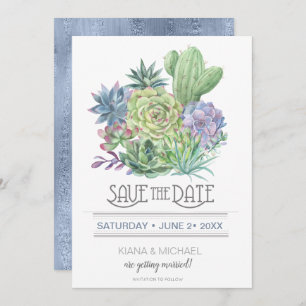 Succulents und Sparkle Save the Date Blue ID515 Einladung
