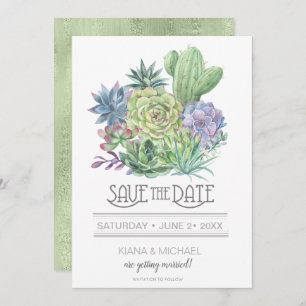 Succulents und Sparkle Save the Date Green ID515 Einladung