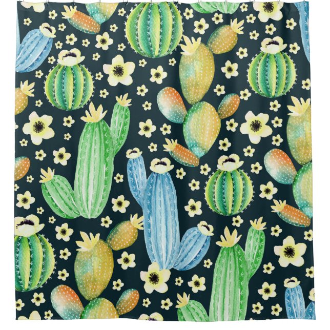 Succulents Watercolor Cactus Floral Pattern Duschvorhang (Vorderseite)