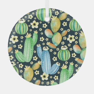Succulents Watercolor Cactus Floral Pattern Ornament Aus Glas