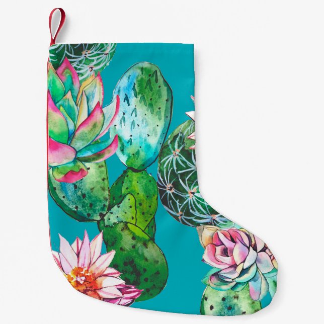 Succulents watercolor illustration pattern kleiner weihnachtsstrumpf (Vorderseite)
