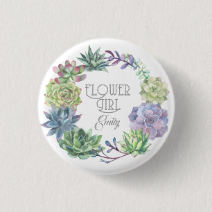 Succulents Wreath Flower Girl ID517 Button