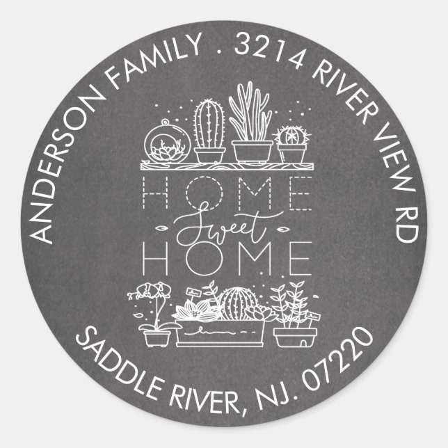 Succulents Zuhause Sweet Zuhause Address Label Runder Aufkleber (Vorderseite)