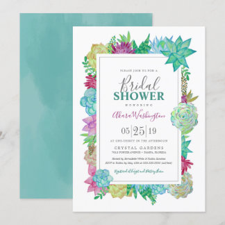 Succulentshelles Watercolor-Blumen-Brautparty Einladung