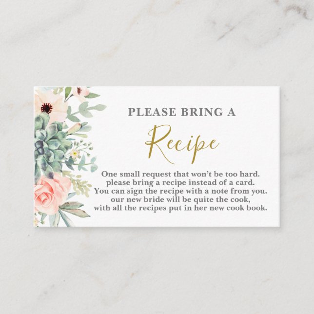 Succules Brautparty Rezept Card Anfrage Begleitkarte (Vorderseite)