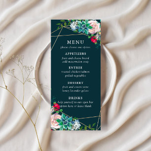 Succules & Gold Chic Wedding Menu Werbekarte