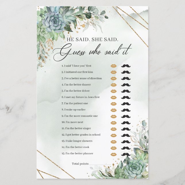 Succules green eucalyptus gold Er sagte, sie sagte (Vorderseite)