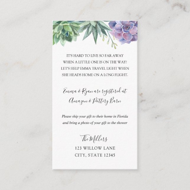 Succules Langstrecken-Babydusche Begleitkarte (Vorderseite)