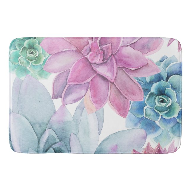 Succules Modern Chic Fiesta Garden Floral Weiß Badematte (Vorderseite)