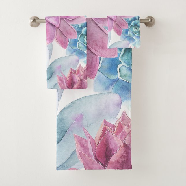 Succules Modern Chic Fiesta Garden Floral Weiß Badhandtuch Set (Insitu)