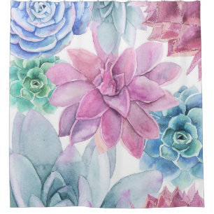 Succules Modern Chic Fiesta Garden Floral Weiß Duschvorhang