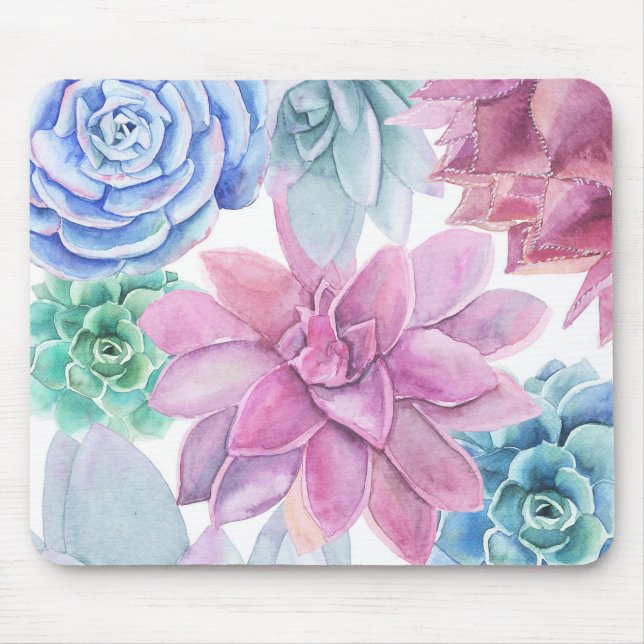 Succules Modern Chic Fiesta Garden Floral Weiß Mousepad (Vorne)