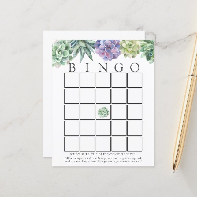 Succulous Bridal Bingo Game Card (Vorderseite/Rückseite Beispiel)