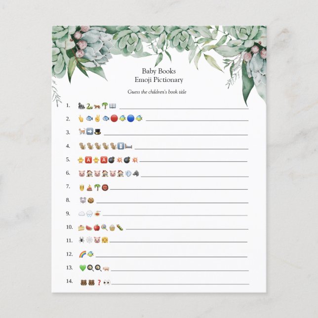 Succultus und Eucalyptus Baby Books Emoji Game (Vorderseite)