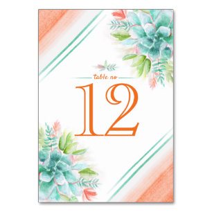 Succulus wasserfarbengrüne orangefarbene Tischnumm Tischnummer