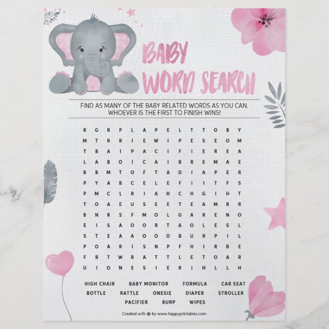 Suche nach Baby Word [Baby Elephant [Rosa] Briefbogen (Vorderseite)