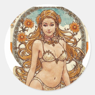 Suche nach Blonde V1 Mucha Art Runder Aufkleber