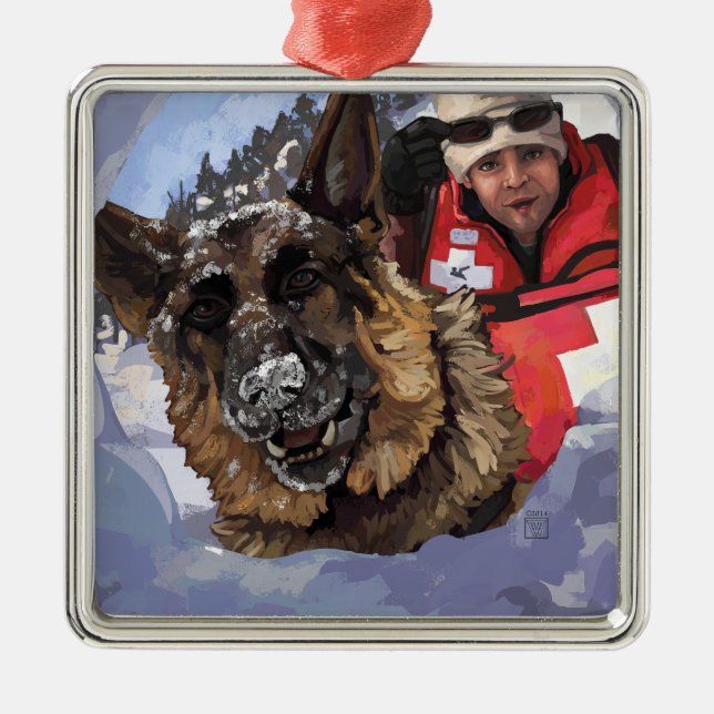 Suche und Rettung deutscher Schafe im Schnee Ornament Aus Metall (Vorne)