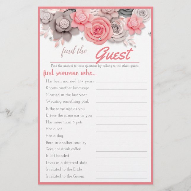 Suchen Sie die Gast Bridal Game Card Flyer (Vorne)