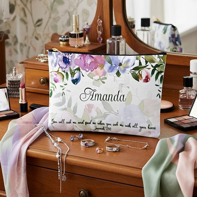 Suchen Sie mich mit Ihrem ganzen Herzen, floral pe Zubehörtasche (Von Creator hochgeladen)