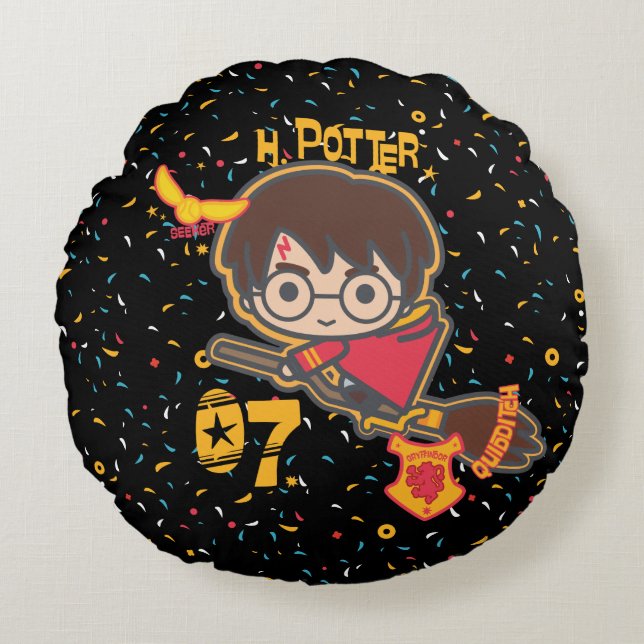 Sucher Cartoon-Harry Potter Quidditch Rundes Kissen (Vorderseite)