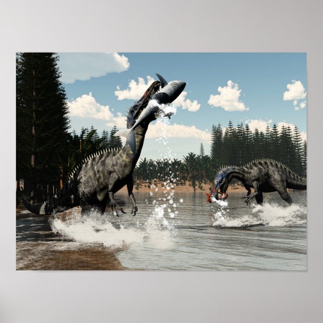 Suchomimus Dinosaurier fischen Fisch und Hai Poster (Vorne)