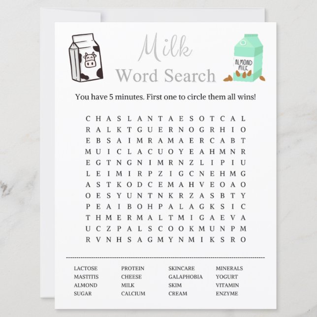 Suchspiel für Milch Word (Vorderseite)
