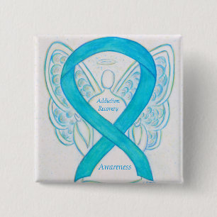 Suchtgefahr Erholung Blauer Blick Ribbon Angel But Button
