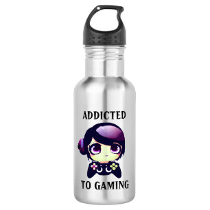 Süchtig nach Gaming Kawaii Mädchen Gamer Edelstahlflasche