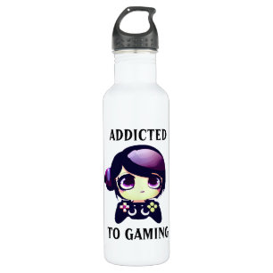 Süchtig nach Gaming Kawaii Mädchen Gamerin Edelstahlflasche