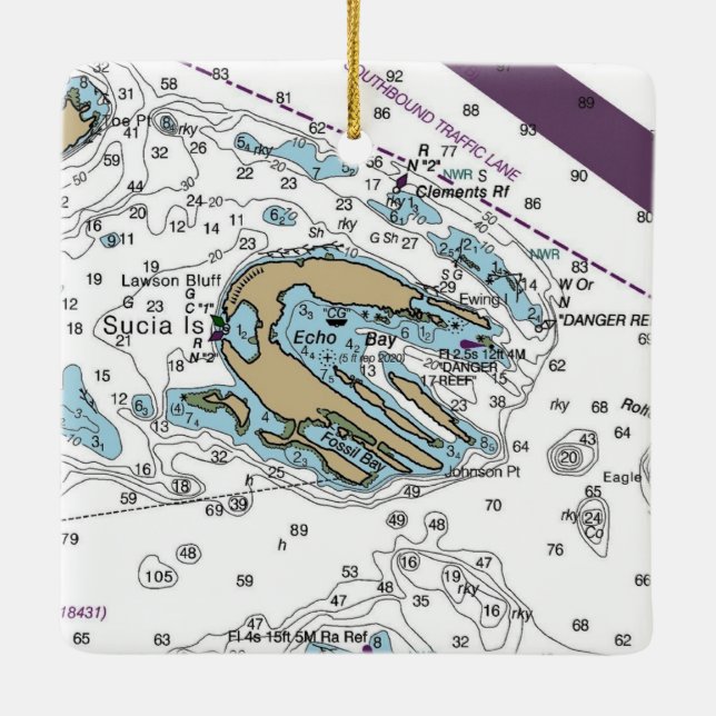 Sucia Island WA Chart Keramikornament (Rückseite)