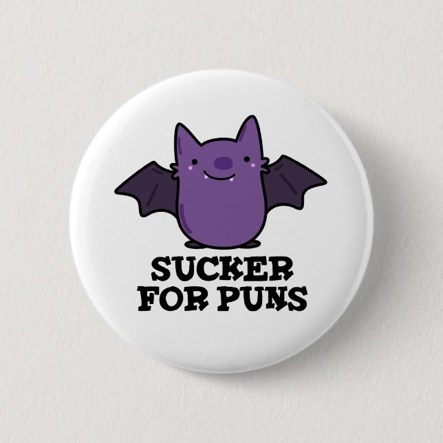 Sucker for Puns Funny Baby Bat Puff Button (Vorderseite)