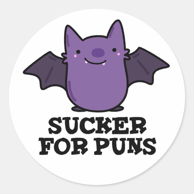 Sucker for Puns Funny Baby Bat Puff Runder Aufkleber (Vorderseite)
