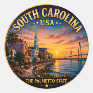Süd-Carolina-Hafen Urlaubserinnerungen 🟡 Runder Aufkleber