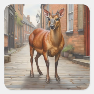 Süd-Rot-Muntjac-Straße in Kopfsteinpflaster Quadratischer Aufkleber