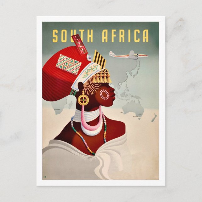 Südafrika, Afrikanerin, Vintage Flugreise Postkarte (Vorderseite)