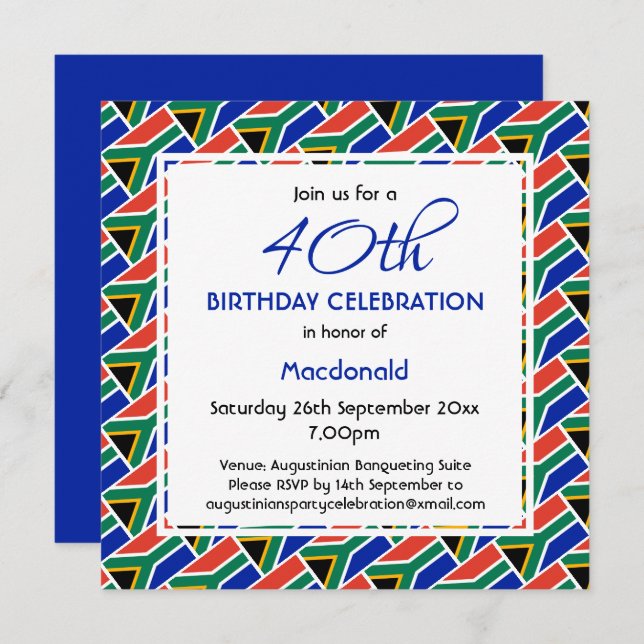 SÜDAFRIKA FLAG Custom Birthday Celebration Einladung (Vorne/Hinten)