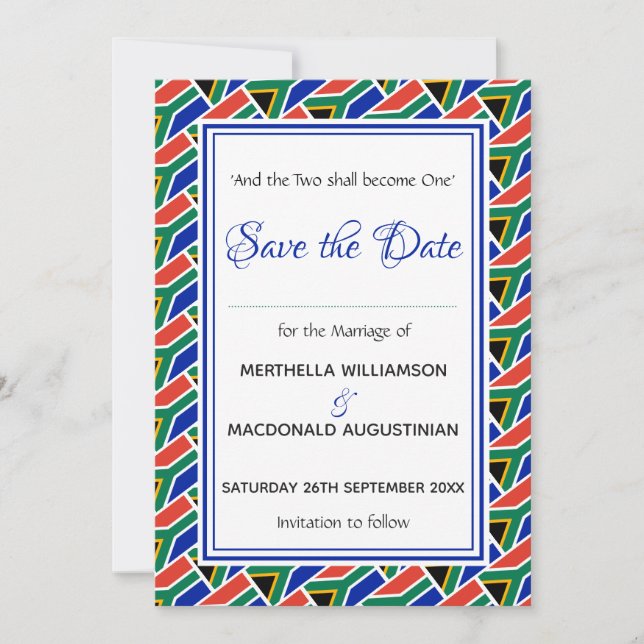 SÜDAFRIKA FLAG Individuelle Schrift Stilvoll Save The Date (Vorderseite)