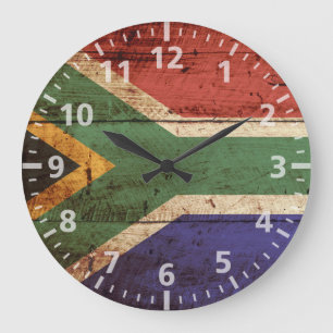 Südafrika-Flagge auf altem hölzernem Korn Große Wanduhr
