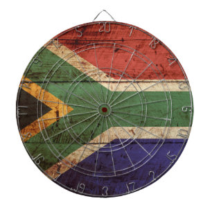 Südafrika-Flagge auf alter Holzmaserung Dartscheibe