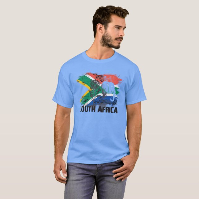 Südafrika-Flagge Elefant Protea Vintage T-Shirt (Vorne ganz)