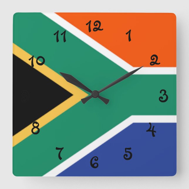 Südafrika-Flagge Quadratische Wanduhr (Vorderseite)