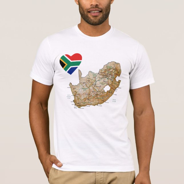 Südafrika-Flaggen-Herz und Karten-T - Shirt (Vorderseite)