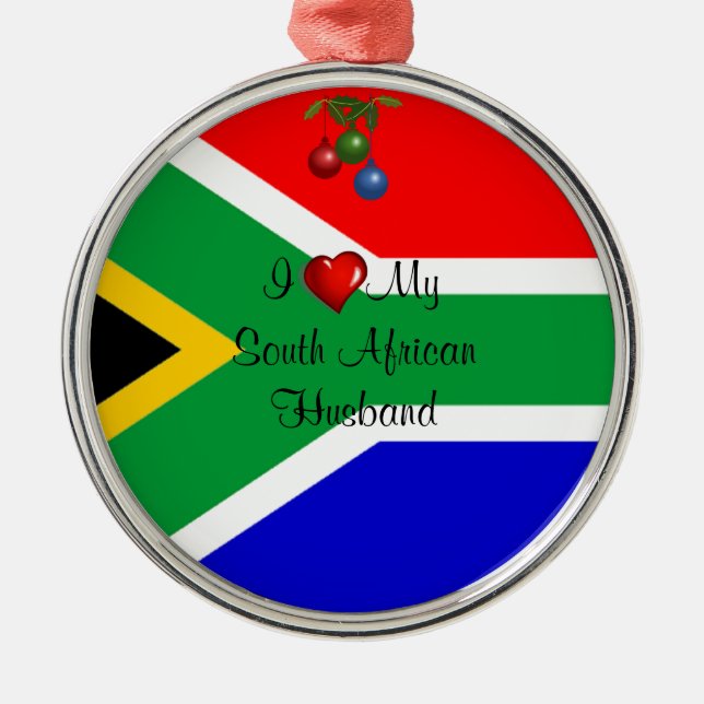 Südafrika: I Liebe My South African Husband Silbernes Ornament (Vorne)