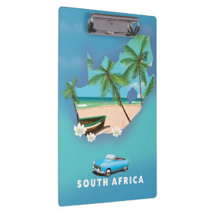 Südafrika Karte Illustration Reiseplakat. Klemmbrett