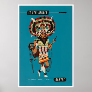 Südafrika Kunst Qantas Reiseplakat Afrikanisch Poster