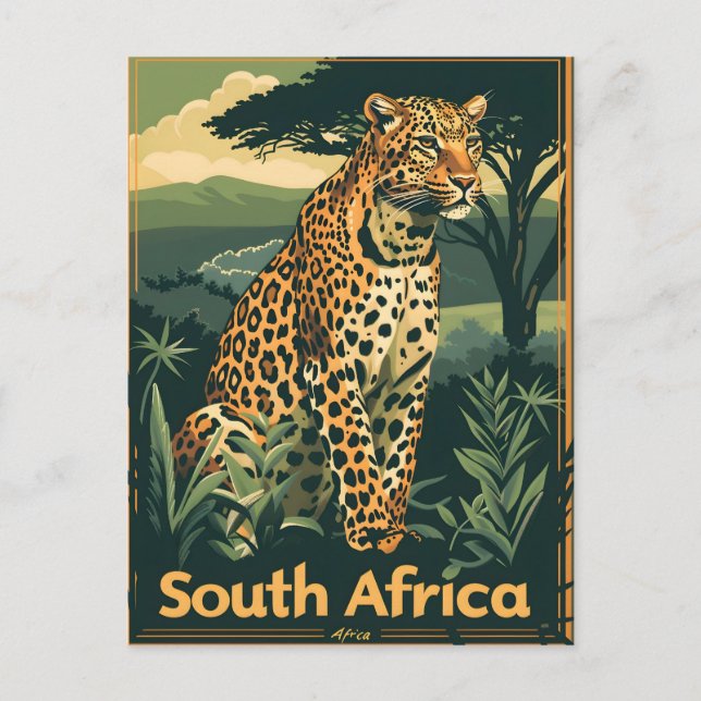 Südafrika Leopard Vintag Postkarte (Vorderseite)