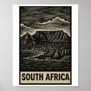 Südafrika Linolschnitt-Stil  Poster