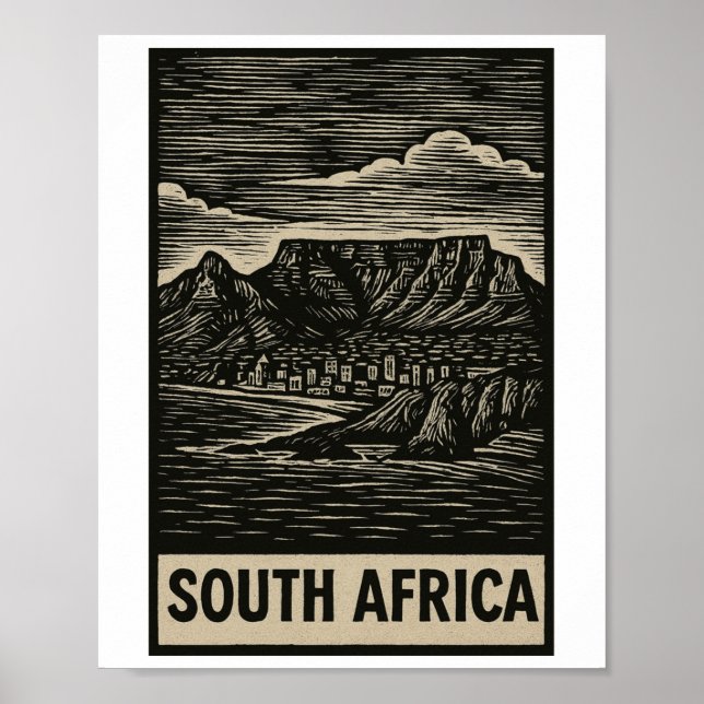 Südafrika Linolschnitt-Stil  Poster (Vorne)
