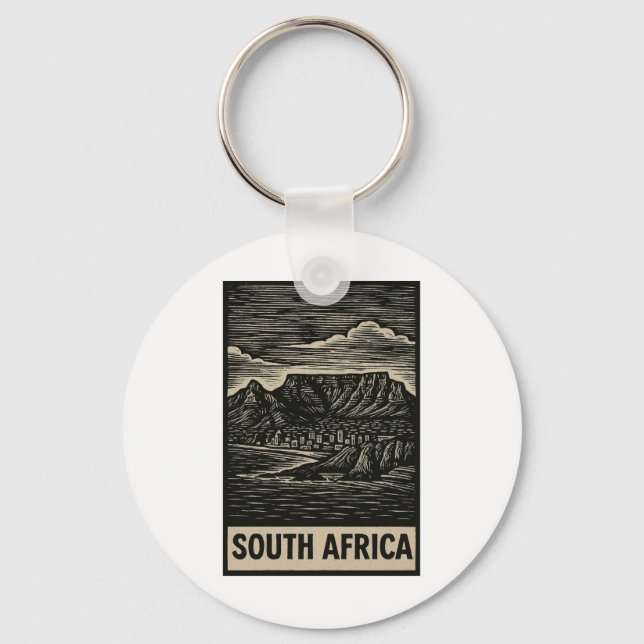 Südafrika Linolschnitt-Stil  Schlüsselanhänger (Vorderseite)